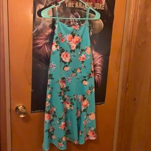 Teal, Floral, Halter Top Dress